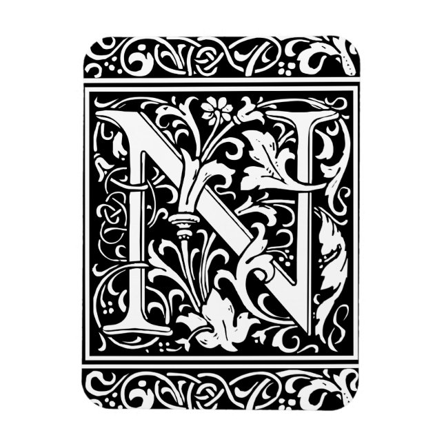 Íman Letra N Monograma Medieval Arte Nova (Vertical)