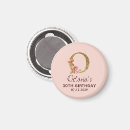 Íman Letra O Monograma Dourado Rosas Rosa Beijo