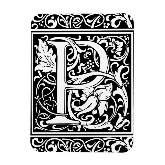 Íman Letra P Monograma Medieval Arte Nova (Vertical)