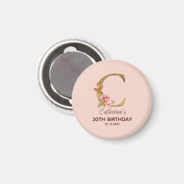 Íman Letra Personalizada C Dourado Rosas Rosa Pálido