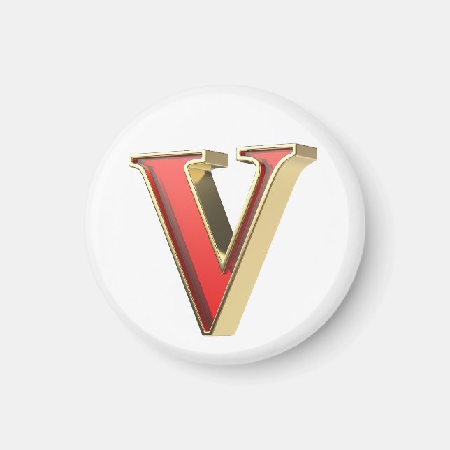 Íman Letra V de vidro vermelho (Frente)
