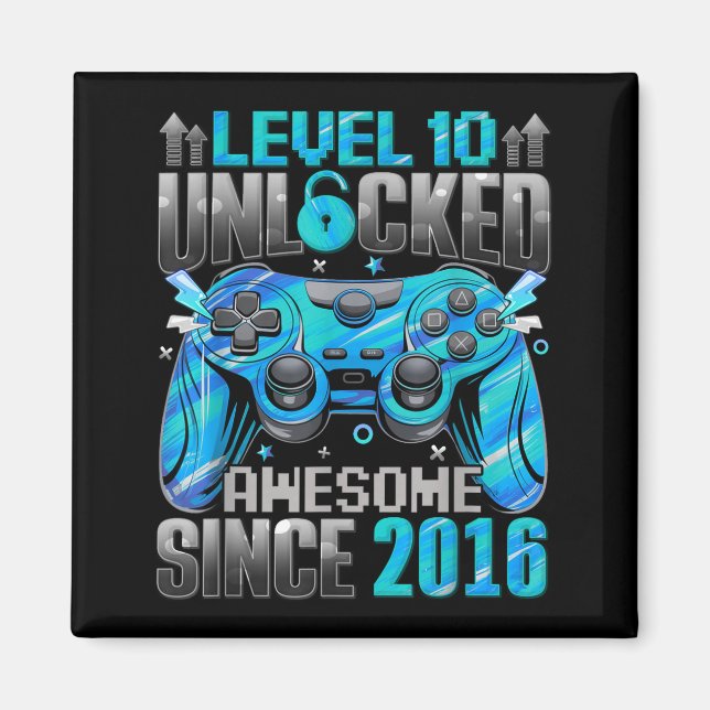 Íman Level 10 Unlocked Awesome Since 2016 10th Birthday (Frente)