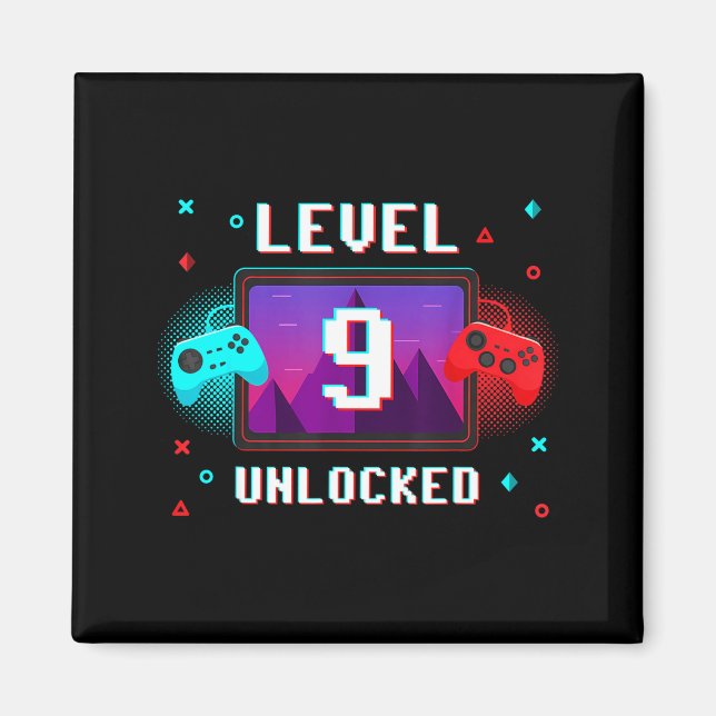 Íman Level 9 Unlocked Video Gamer Funny 9th Birthday Bo (Frente)