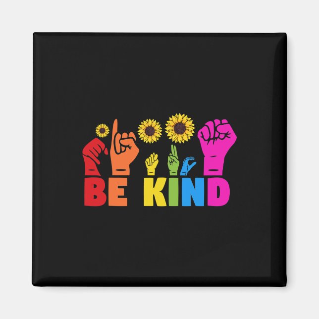 Íman LGBT Rainbow Pride Mont ASL Be Kind Hand Sinal L (Frente)