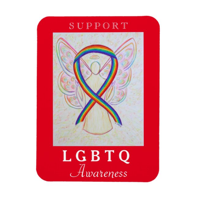 Íman LGBTQ Arco-Íris Sensibilização Fita Anjo Magneta (Vertical)