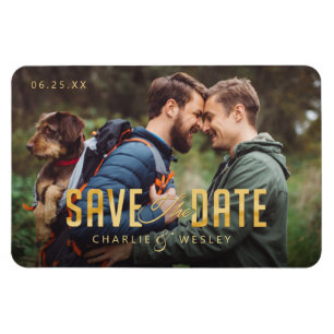 Íman LGBTQ Simple Traditional Save the Date with Photo