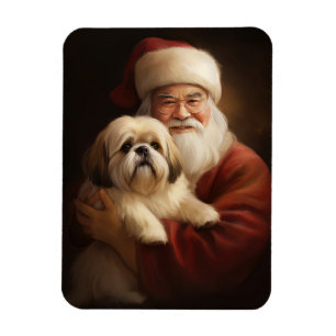 Íman Lhasa Apso Com O Papai Noel Natal Festivo