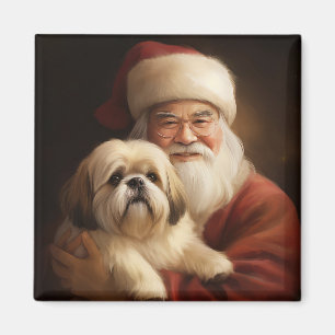 Íman Lhasa Apso Com Papai Noel Natal Festivo