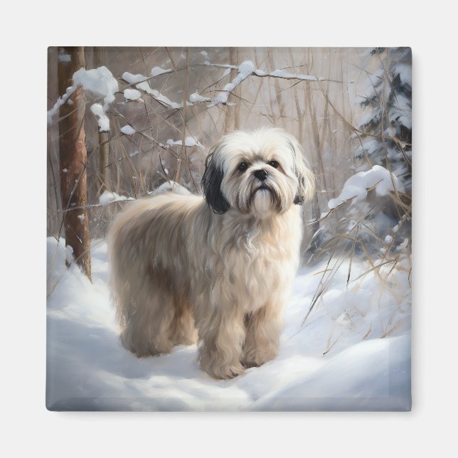 Íman Lhasa Apso Deixe Nevar Natal  (Frente)