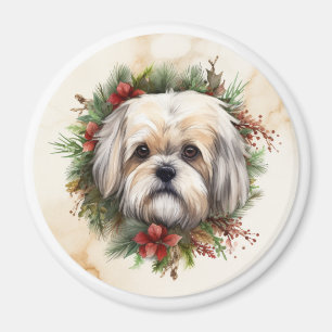 Íman Lhasa Apso Grinalda de Natal Cachorrinho Festivo