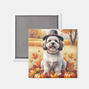 Íman Lhasa Apso Na Arte De Ação De Graças Das Folhas De