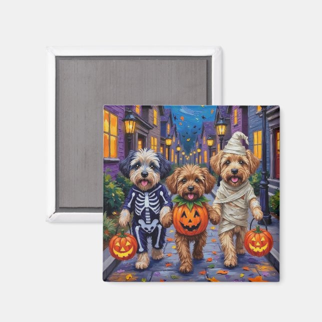 Íman Lhasa Apso Pedindo Doces com Fantasias de Hallowee (Front/Back)
