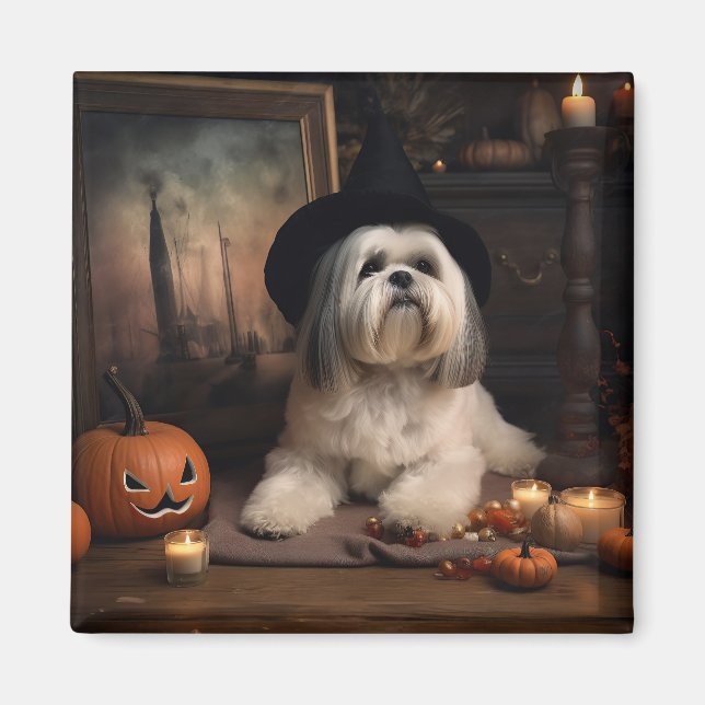 Íman Lhasa Apso Pumpkins Halloween Scary (Frente)