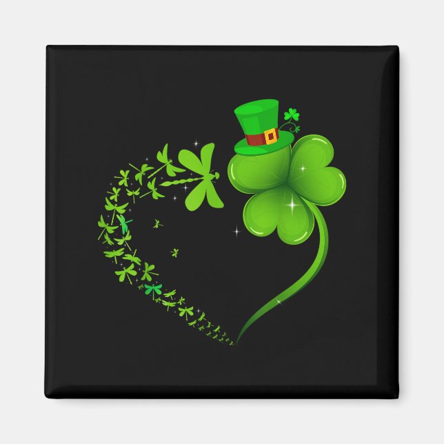 Íman Libélula Coração de Trevo Irlandês Feliz St Patric (Frente)