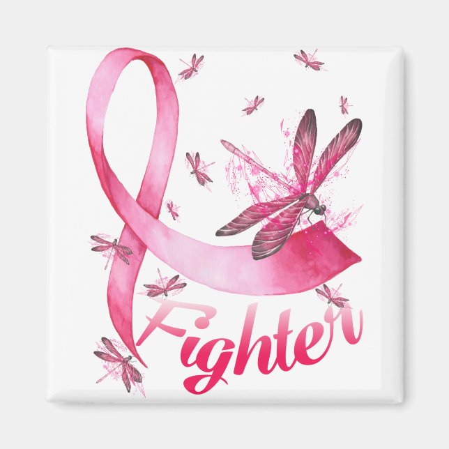 Íman Libélula Lutadora Fita Rosa Câncer de Mama (Frente)