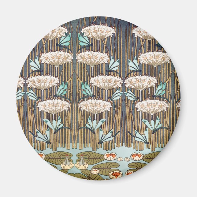 Íman Libélulas Lírios Aquáticos Arte Nova (Frente)