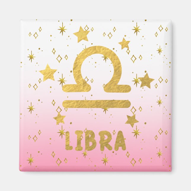 Íman Libra Zodiac Rosa e Dourado Magnet (Frente)