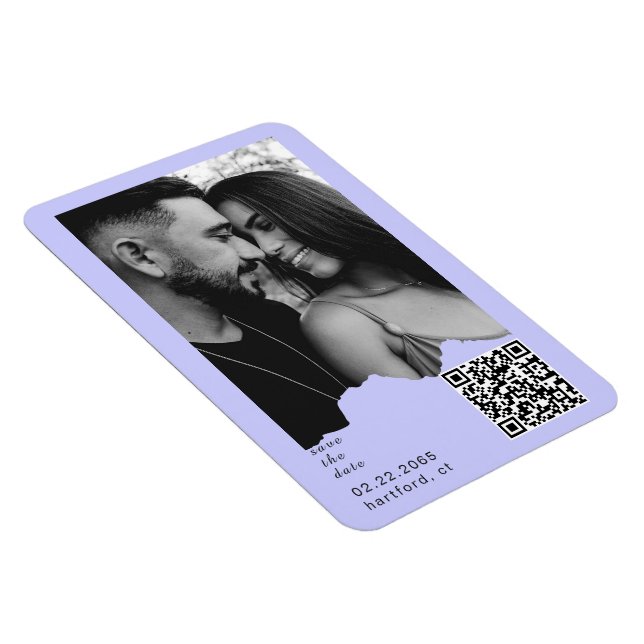 Íman Light Periwinkle Couple Photo QR Code Wedding  (Lado Direito)