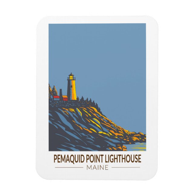 Íman Lighthouse Maine Viagem Art Vintage (Vertical)