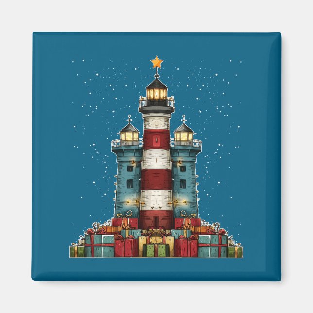 Íman Lighthouse Seaside Christmas Tree Xmas Long Sleeve (Frente)