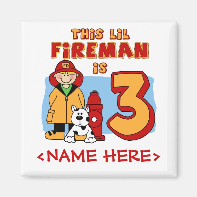 Íman Lil Fireman aniversário de 3 anos (Frente)