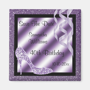 Íman Lilac Glittery Stiletto & Streamers aniversário d