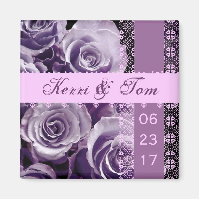 Íman Lilac Purple Wedding Rose Bouquet com Lace (Frente)