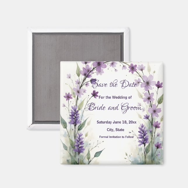 Íman Lilás Lavanda Floral Salvar a Data (Front/Back)