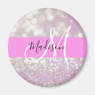Íman Lilás Menina Brilho Glitter Faíscas Monograma Nome
