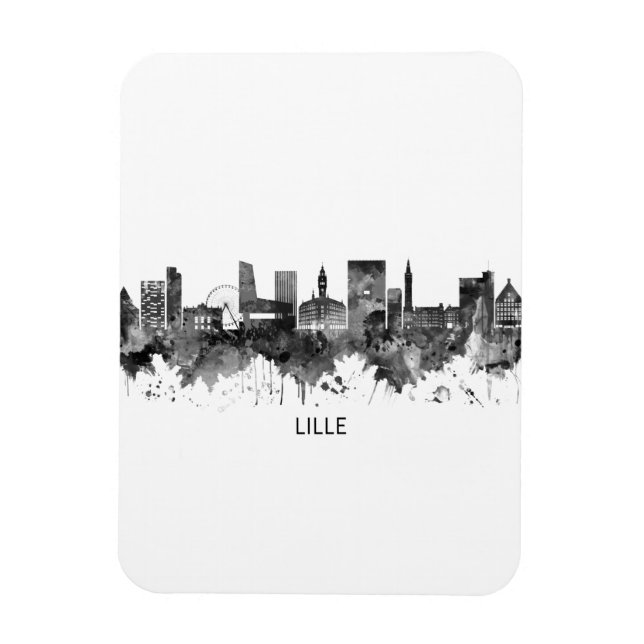 Íman Lille France Skyline BW (Vertical)