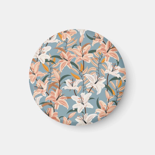 Íman Lily Floral Blue Vintage Impressão (Frente)
