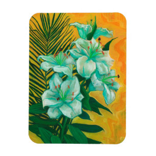 Íman Lily Flower & Palm Leaf Floral Art Painting