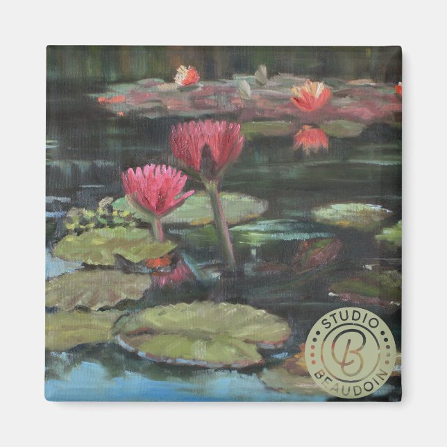 Íman Lily rosa com verde escuro — Imã de geladeira (Frente)