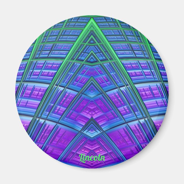 Íman LINCOLN ~Azul, Verde e Puro ~Abstrato Fractal (Frente)