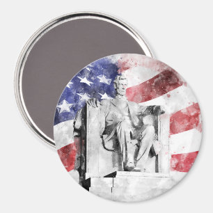 Íman Lincoln Memorial watercolor com bandeira americana