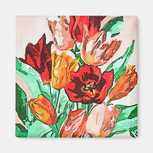 Íman Linda Buquê Floral Tulipa Arte Preta