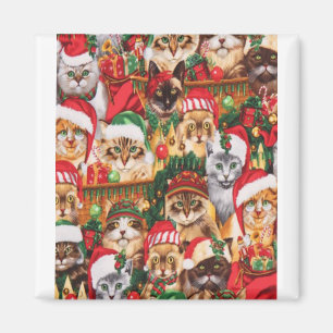 Íman Linda Família De Gatos De Natal, Design De Grelha