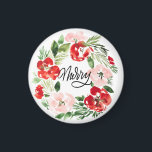 Íman Linda Feliz de inverno de Watercolor<br><div class="desc">Linda aquarela Feliz de flores de Natal</div>