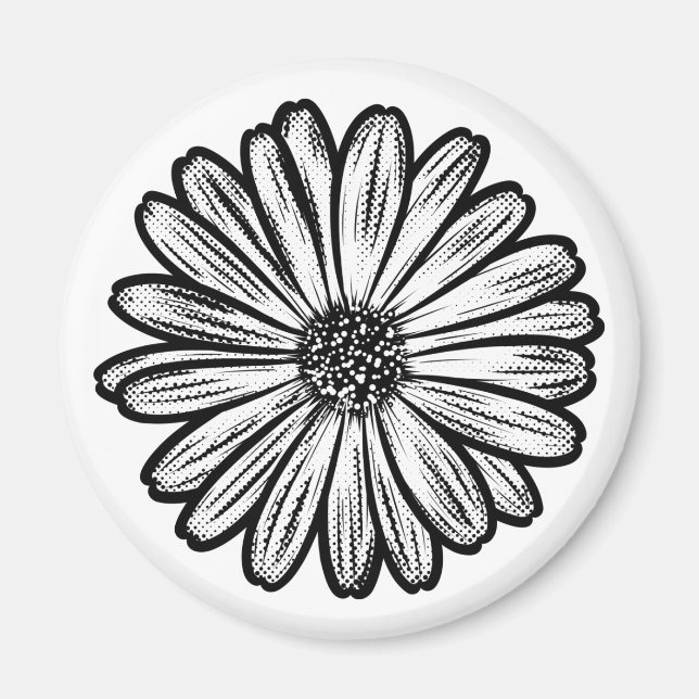Íman Linda Flor de Margarida, Ilustração de Meio-Tons (Frente)