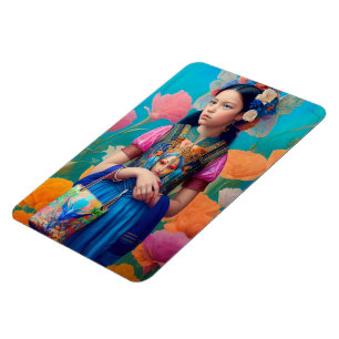 Íman Linda garota com bolsa e cachecol