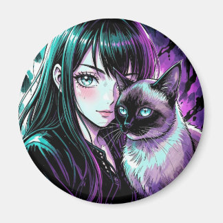 Íman Linda Garota de Anime e Gato Siames
