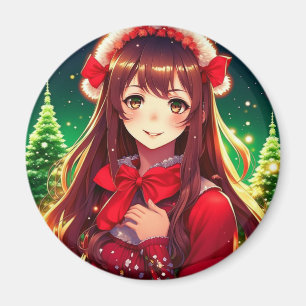 Íman Linda Garota de Anime em Natal Vermelho Festivo