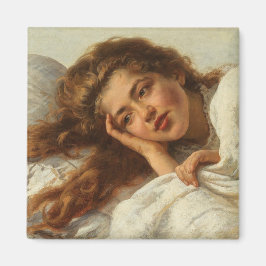 Íman Linda garota deitada na cama com cabelo vermelho