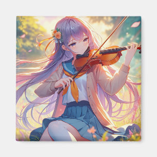 Íman Linda Menina de Animação Tocando Violino