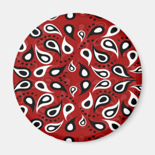 Íman Linda Paisley branco preto e vermelho
