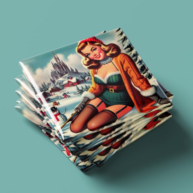 Íman Linda Pin-up de Inverno Retrô (Criador carregado)