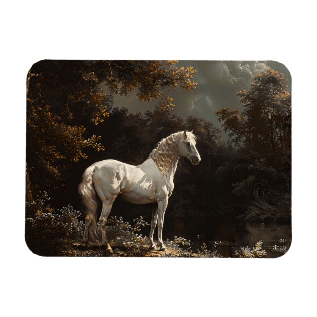 Íman Linda pintura de Cavalo Branco Flexível (Horizontal)