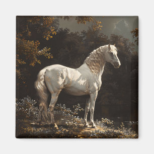 Íman Linda Vintagem de Pintura de Óleo de Cavalo Branco