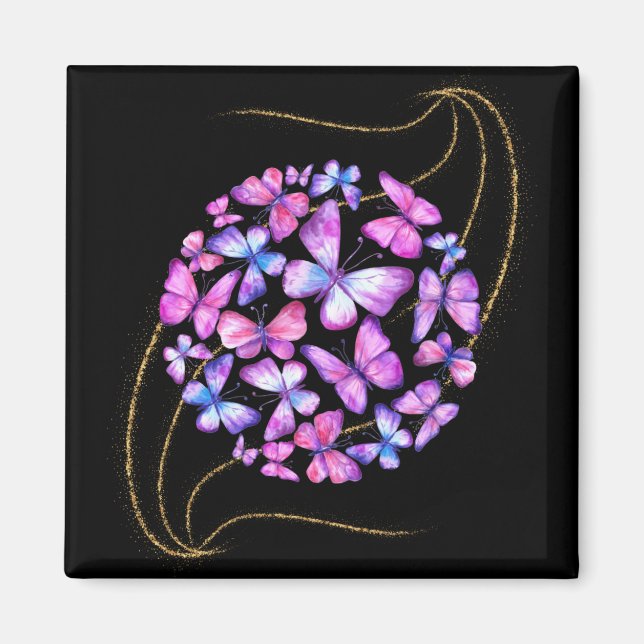 Íman Lindas Borboletas de Aquarela com Bling Dourado (Frente)