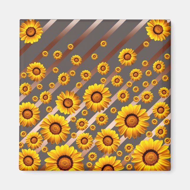 Íman Lindas flores amarelas nas cinzas, listras castanh (Frente)